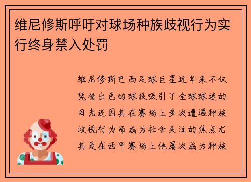 维尼修斯呼吁对球场种族歧视行为实行终身禁入处罚 维尼修斯呼吁对球场种族歧视行为实行终身禁入处罚